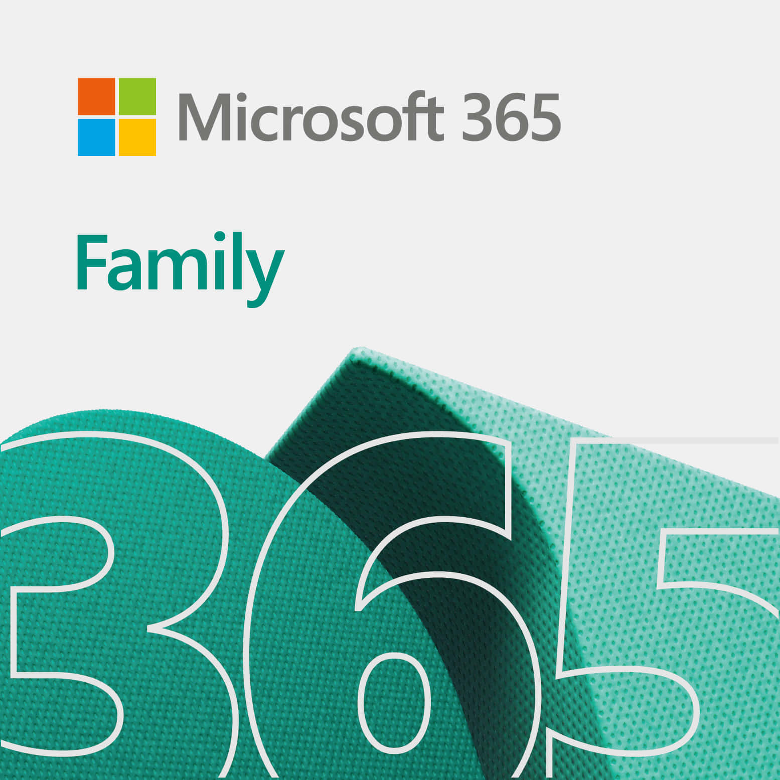 Microsoft 365 Family 標誌，帶有青綠色紋理數字。 — Microsoft 壁紙