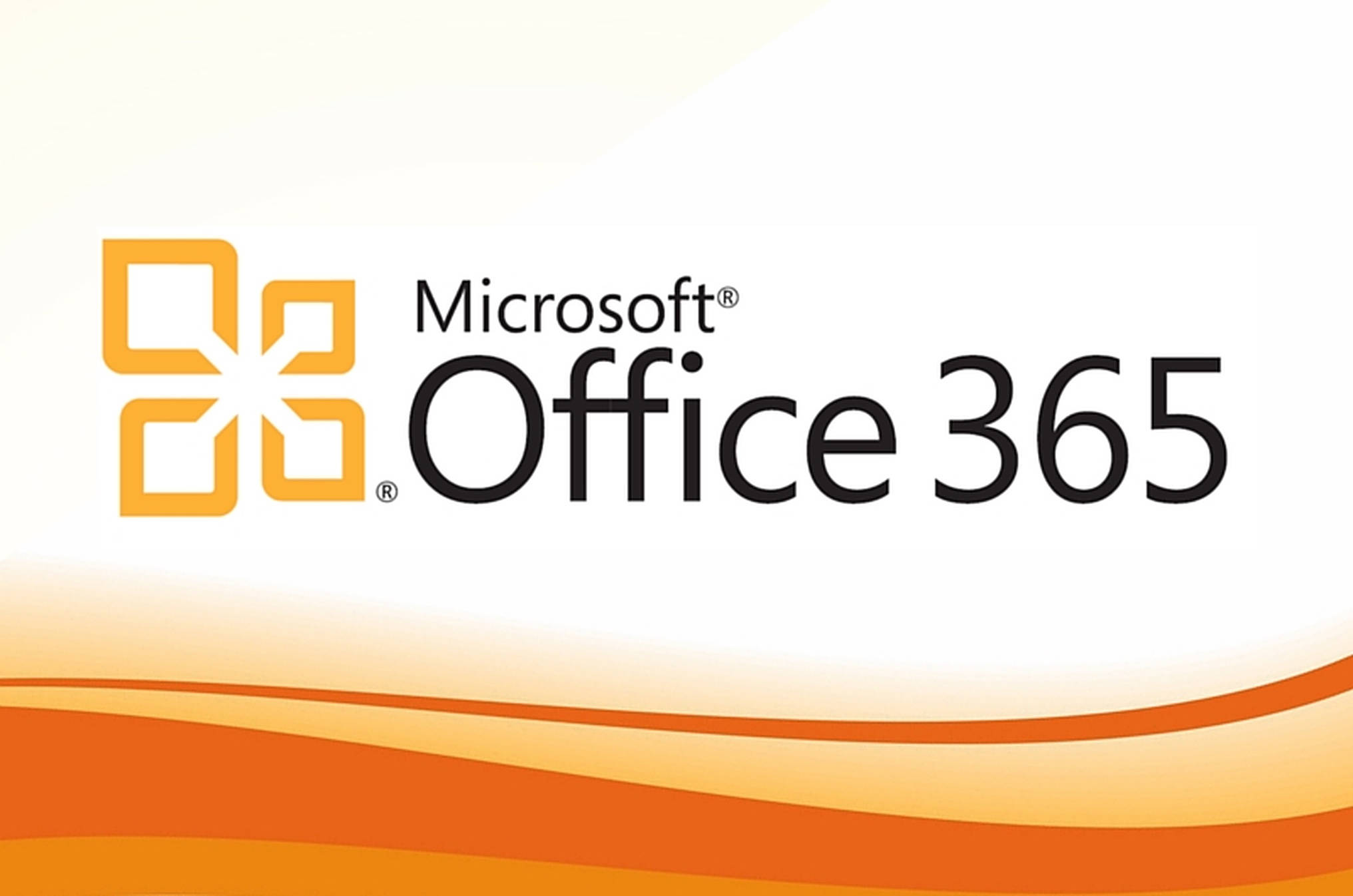 Office 365 桌布 壁紙 — Microsoft Office 365 標誌，帶有橙色幾何圖示和流動漸變背景。