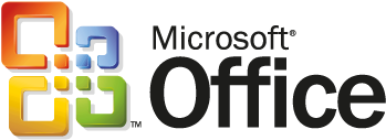 microsoft 桌布 壁紙 — Microsoft Office 標誌，帶有彩色立方體圖標和黑色背景上的灰色文字。