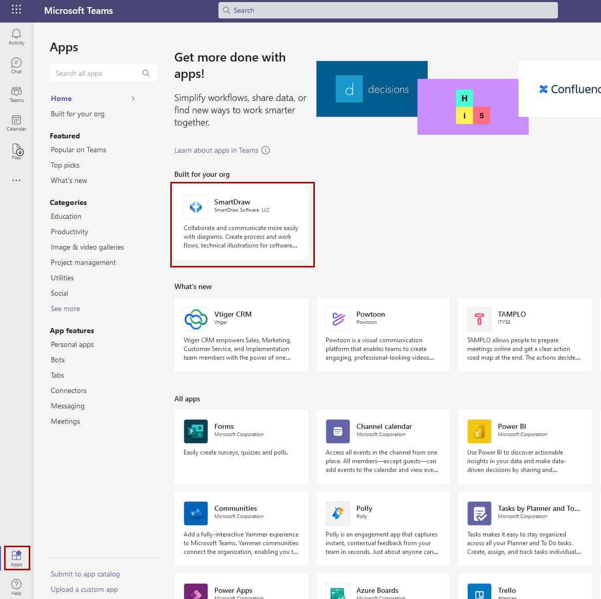 Microsoft Teams 應用程式商店，顯示各種用於生產力和協作的商業應用程式。 — Microsoft Teams 壁紙