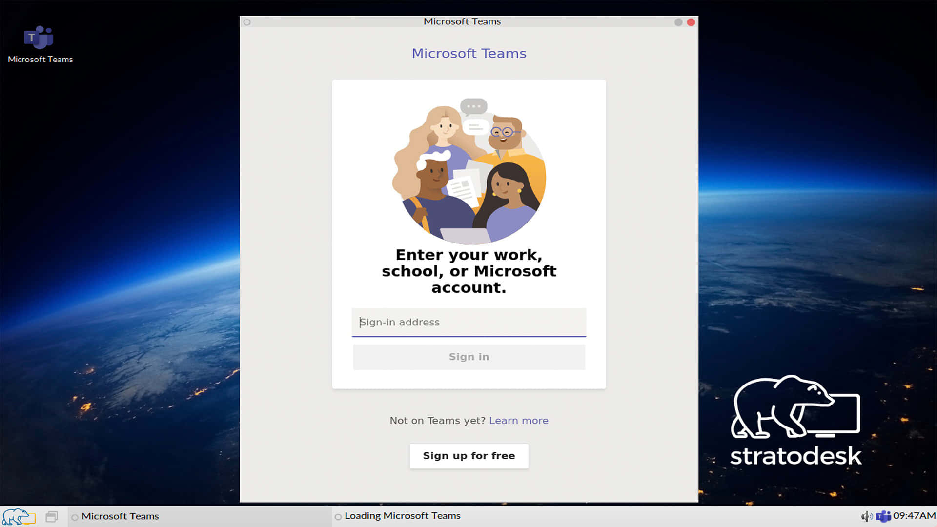Microsoft Teams 登入畫面，背景為夜間從太空看到的地球。 — Microsoft Teams 壁紙