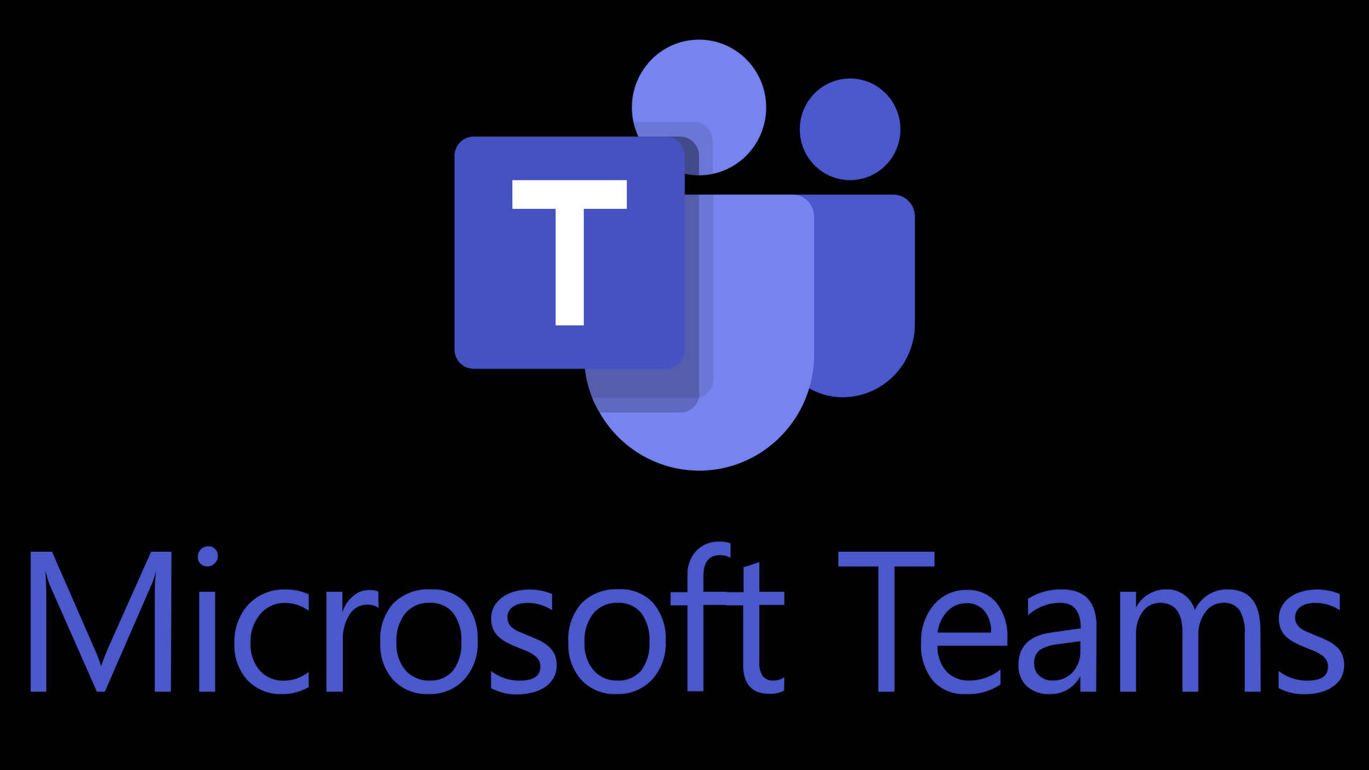 Microsoft Teams 標誌，藍色圖示和文字在黑色背景上。 — Microsoft Teams 壁紙
