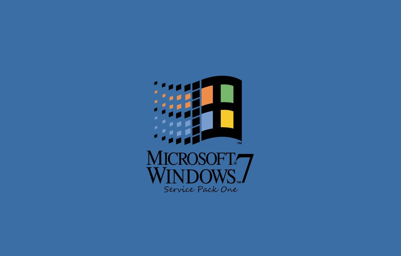 Windows 95 動態圖 桌布 壁紙 — Microsoft Windows 7 Service Pack One 標誌居中於純藍色背景上。