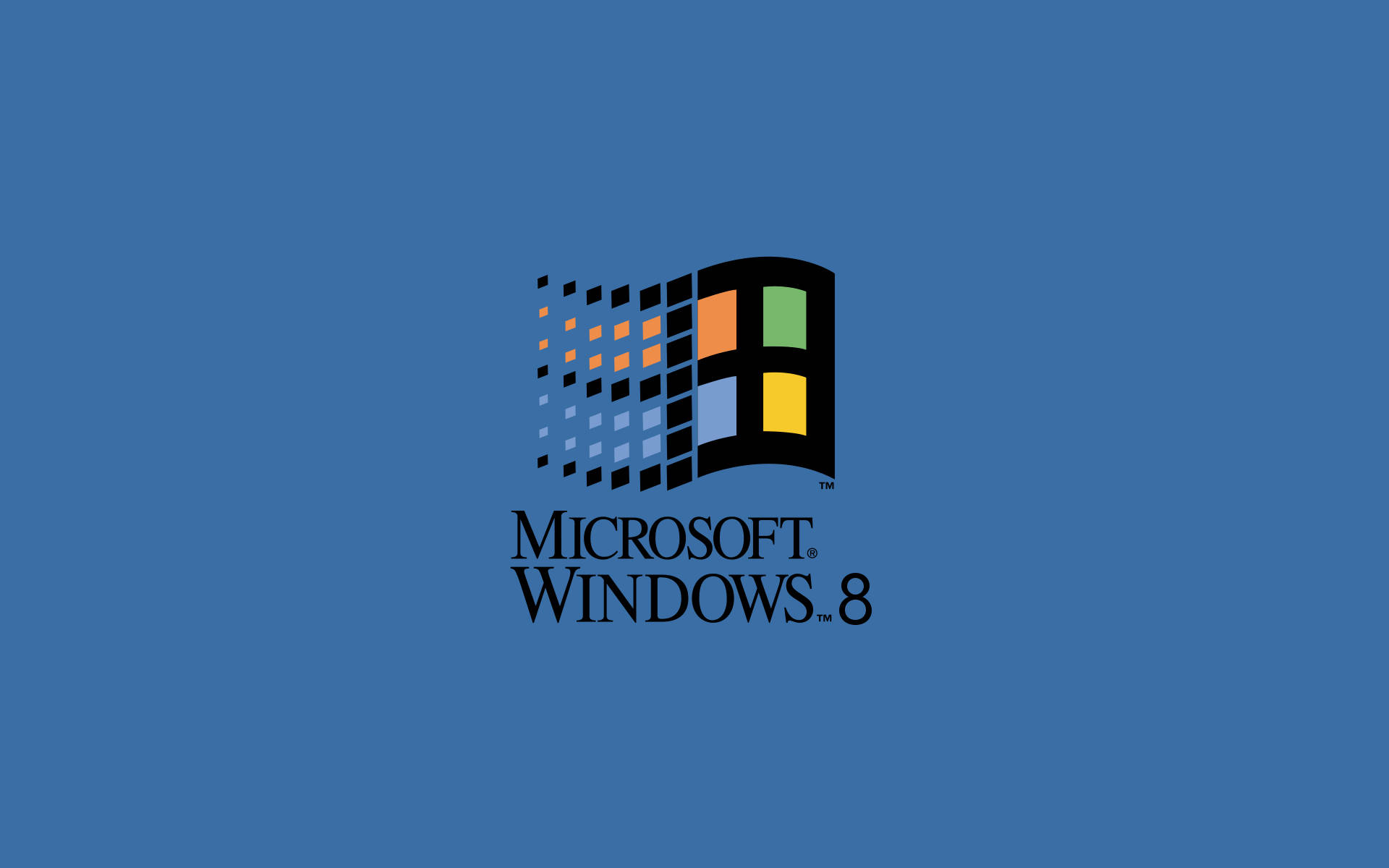Windows 98 桌布 壁紙 — Microsoft Windows 8 標誌居中於純藍色背景上，帶有像素化視窗設計。