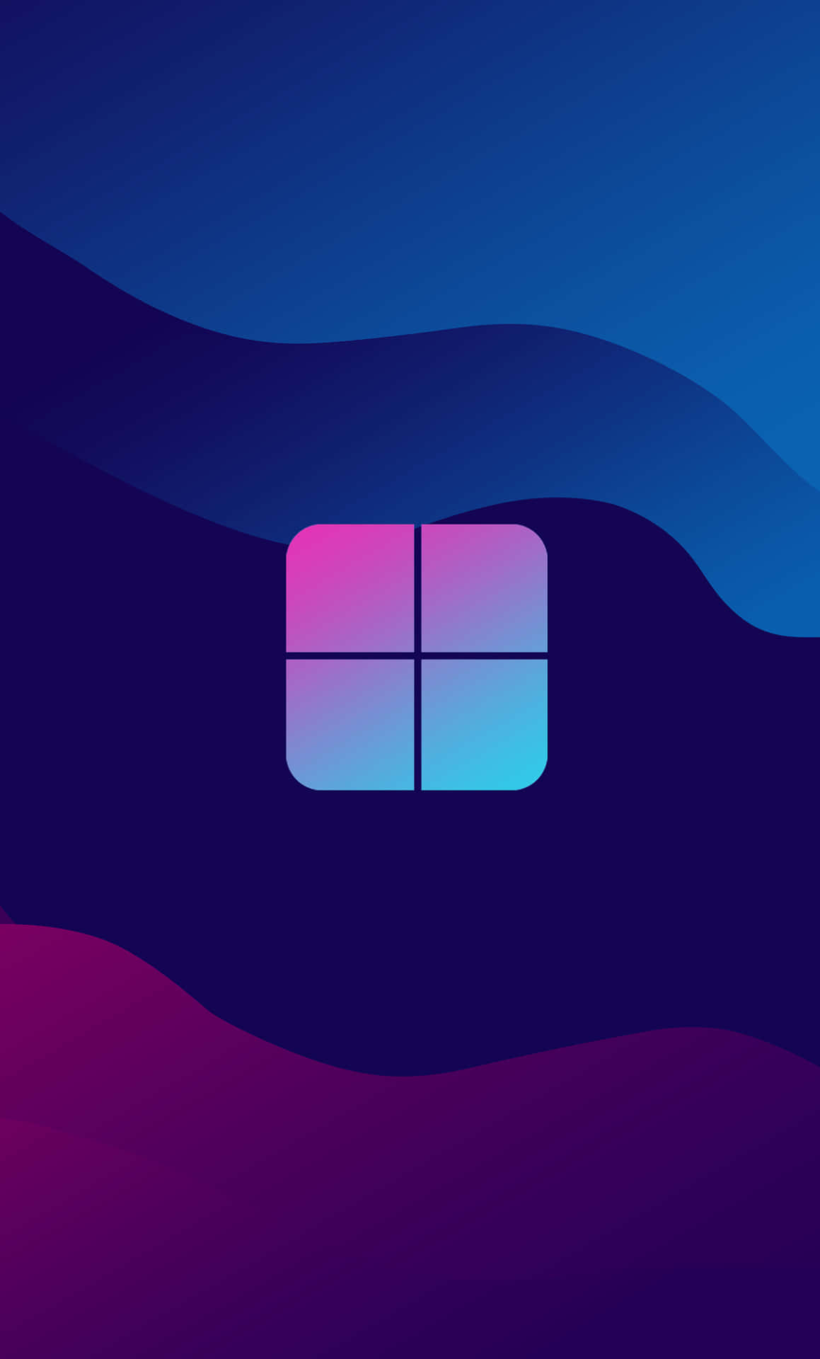  壁紙 — Microsoft Windows 標誌居中放置在流動的藍色和紫色波浪漸變背景上。