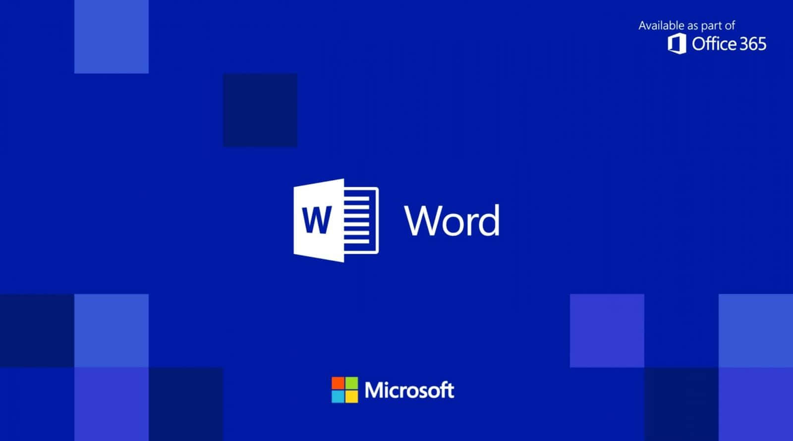 Office 365 桌布 壁紙 — Microsoft Word 標誌居中於藍色漸變背景上，帶有浮動幾何形狀。