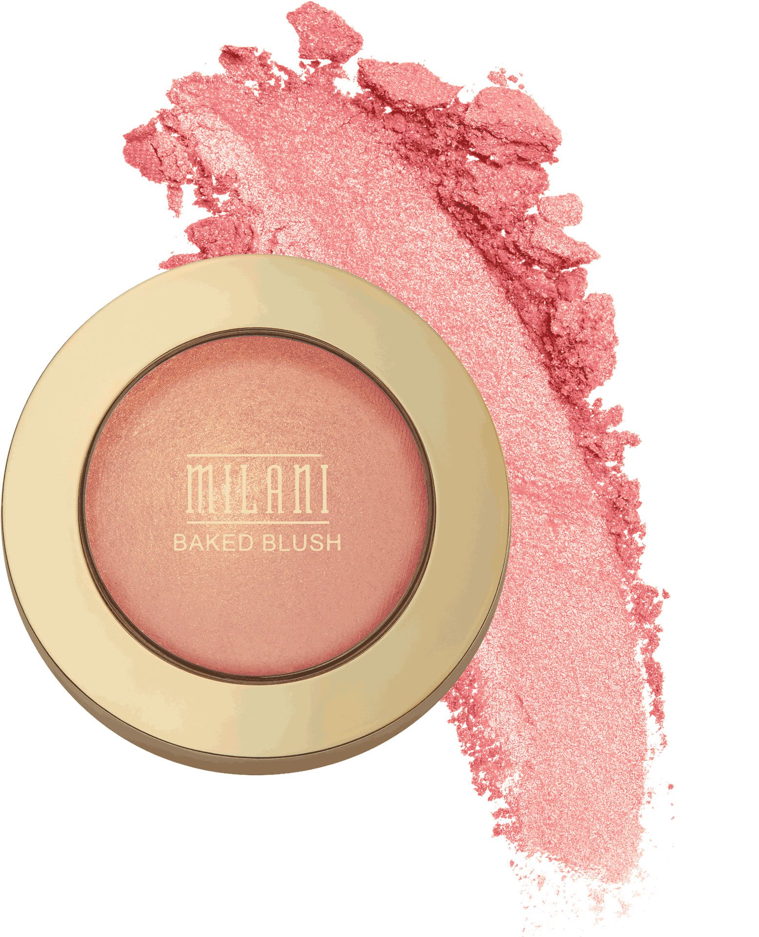 Cosmetics Products 桌布 壁紙 — Milani 烘焙腮紅粉餅，在純黑背景上帶有閃亮粉紅色試色。
