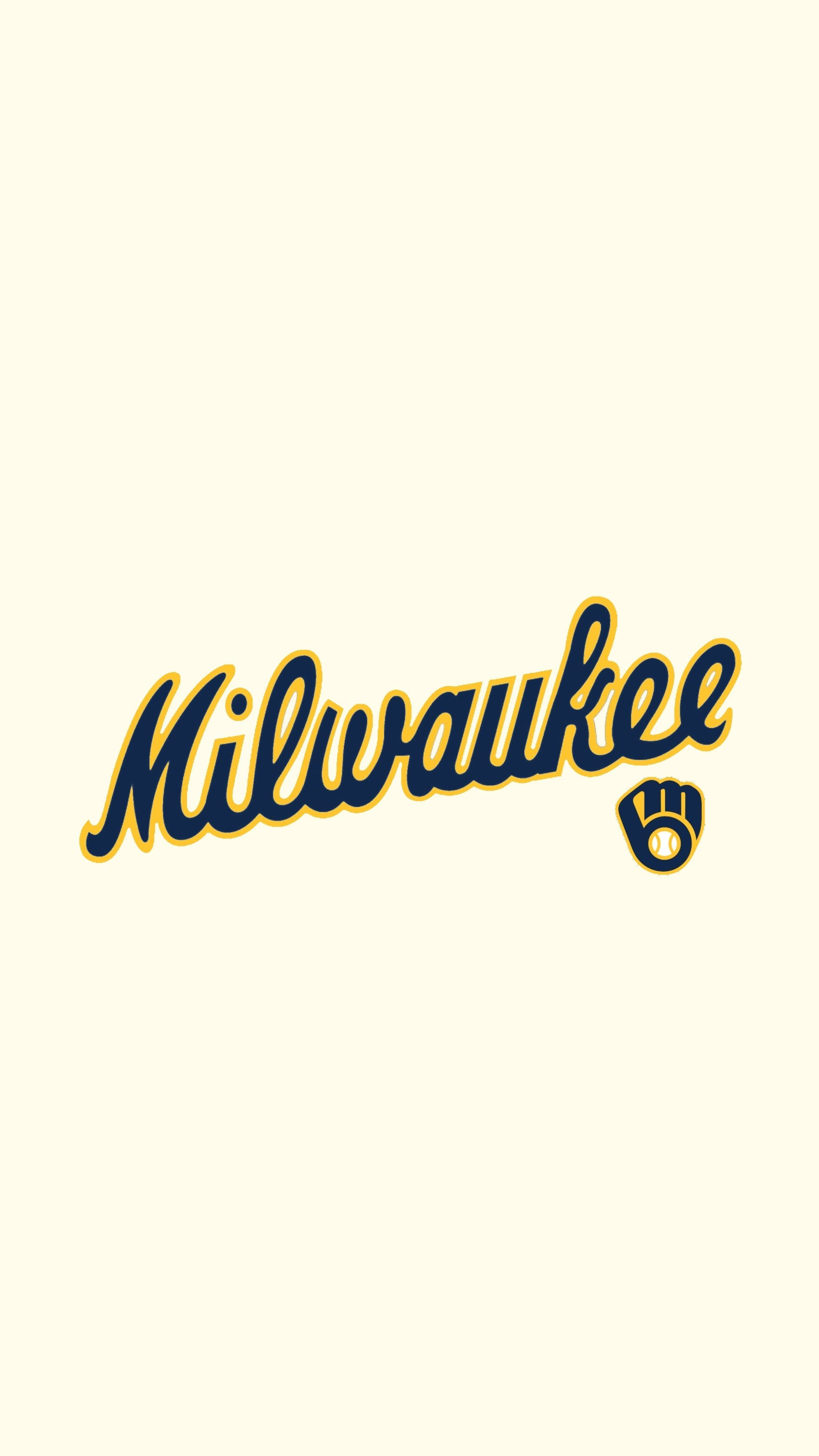 Brewers 桌布 壁紙 — Milwaukee Brewers 標誌，海軍藍和金色字體，帶手套徽章，奶油色背景。