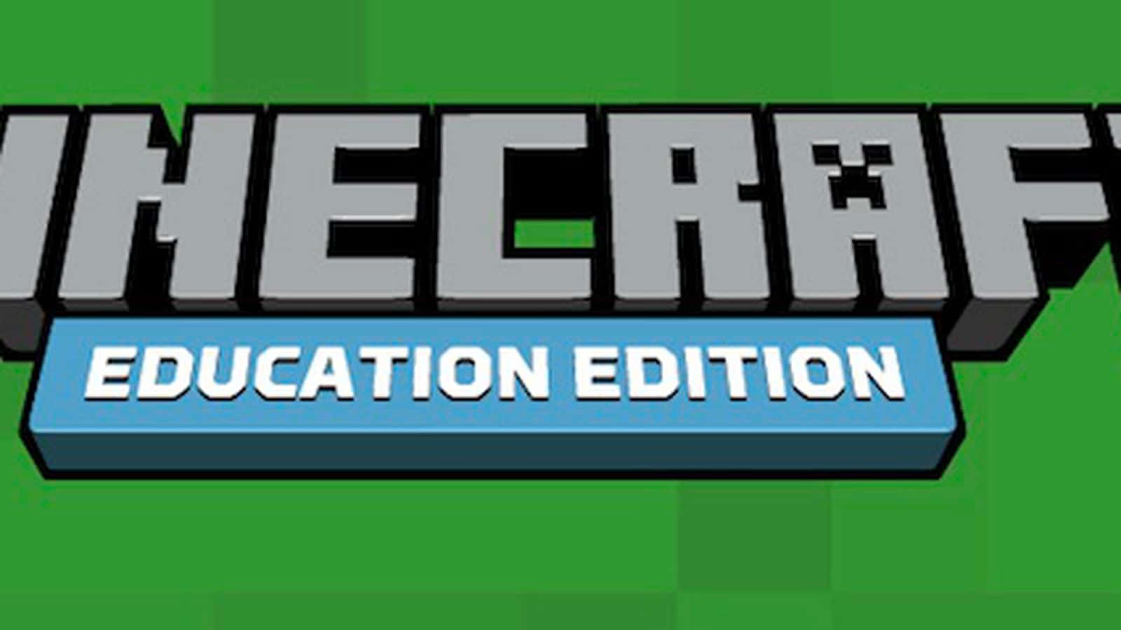Minecraft Education Edition 桌布 壁紙 — Minecraft Education Edition 標誌，帶有方塊狀3D文字，背景為綠色像素化。
