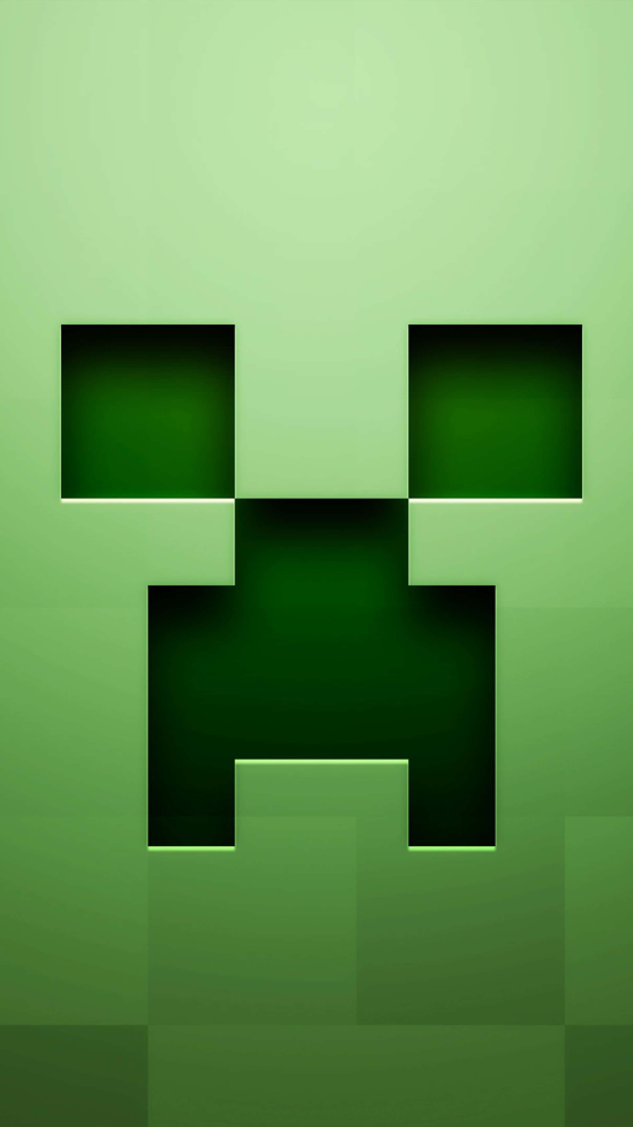 Creeper 桌布 壁紙 — Minecraft 中像素化的綠色苦力怕臉孔，帶有發光的眼睛和猙獰的笑容，背景為綠色漸變。
