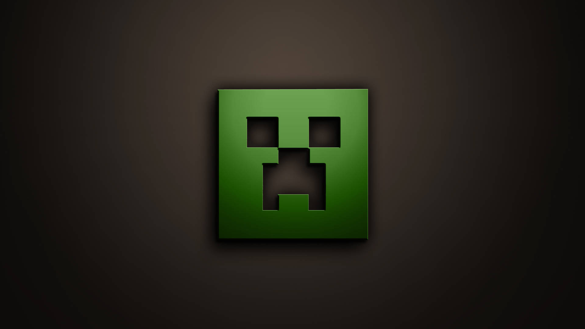 我的世界 桌布 壁紙 — Minecraft 中發光的綠色爬行者面孔，居中在深色漸變背景上。