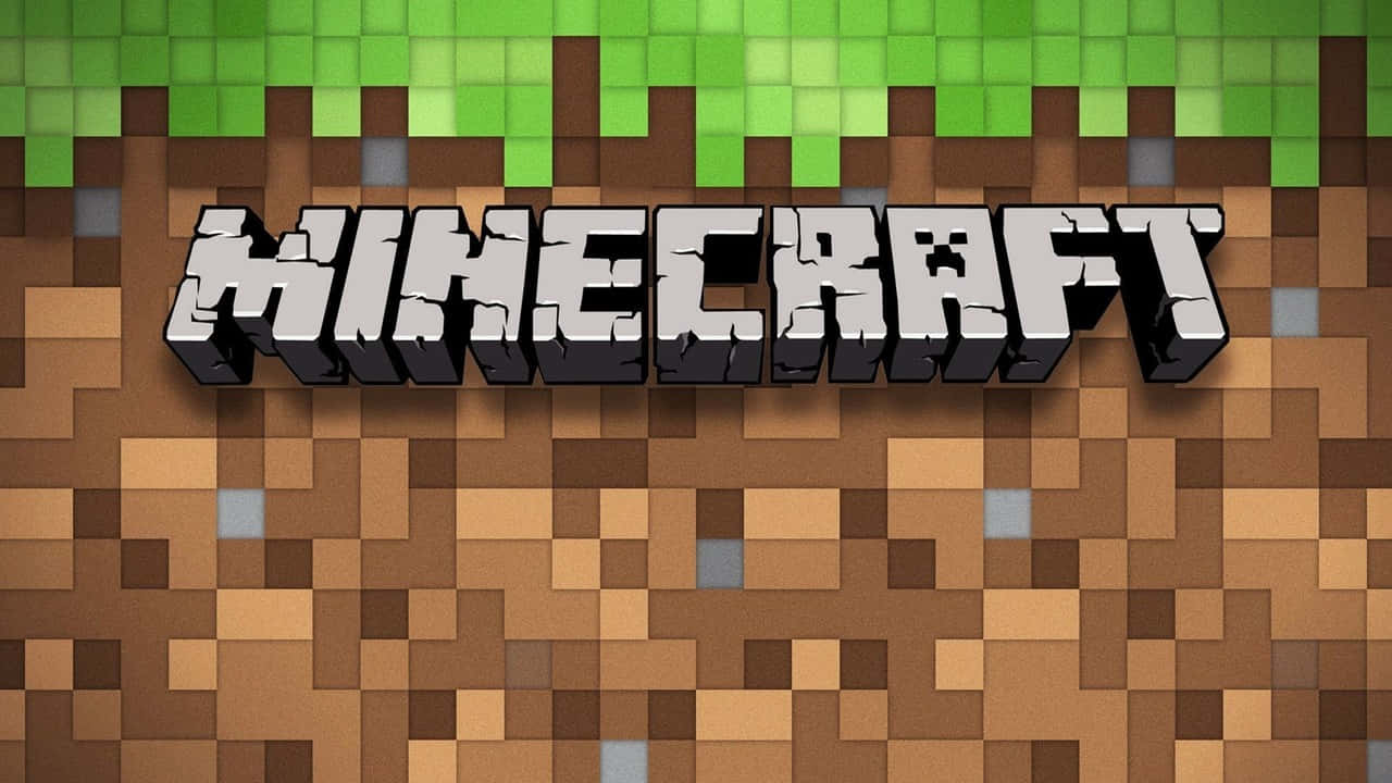 電玩遊戲 桌布 壁紙 — Minecraft 標誌以方塊狀 3D 字母從像素化的泥土和草地地形中浮現。