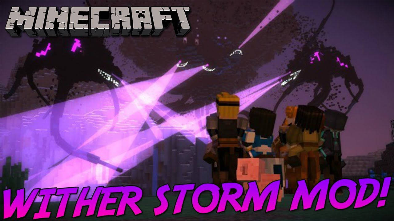 Wither 桌布 壁紙 — Minecraft 玩家在像素化的夜間戰鬥中面對巨大的紫色發光凋零風暴生物。