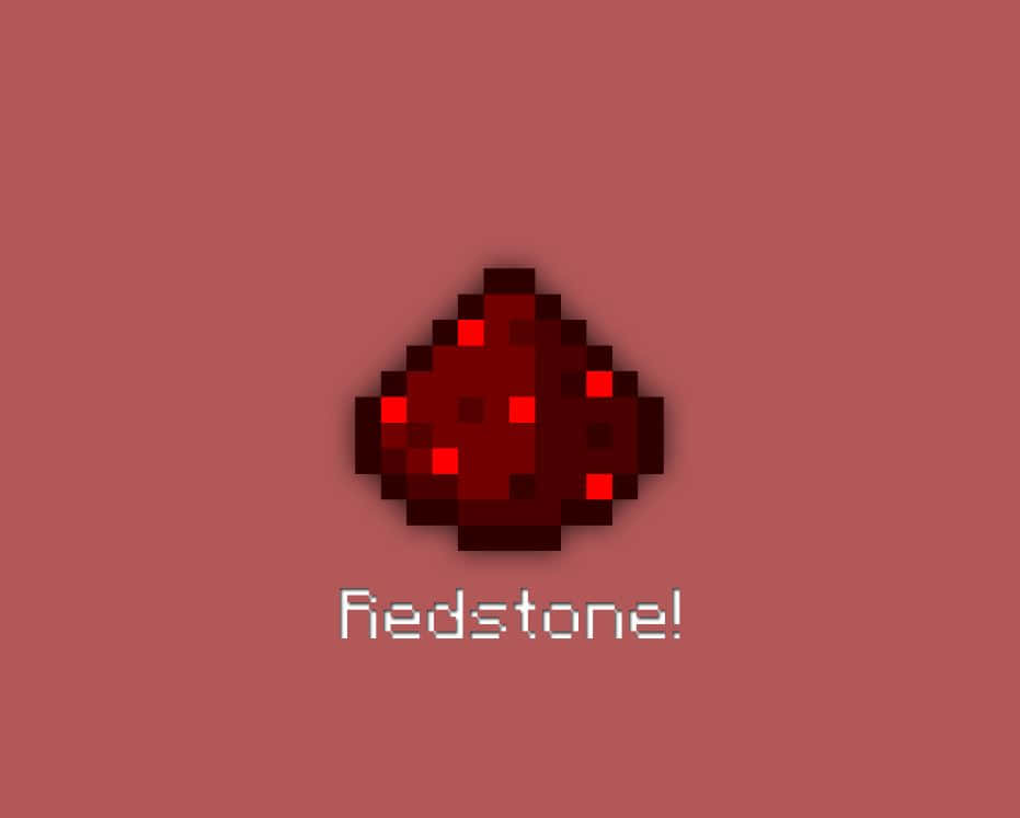 Minecraft Redstone 桌布 壁紙 — Minecraft 的像素化紅石方塊在塵土玫瑰色背景上發光，下方有 'Redstone!' 字樣。