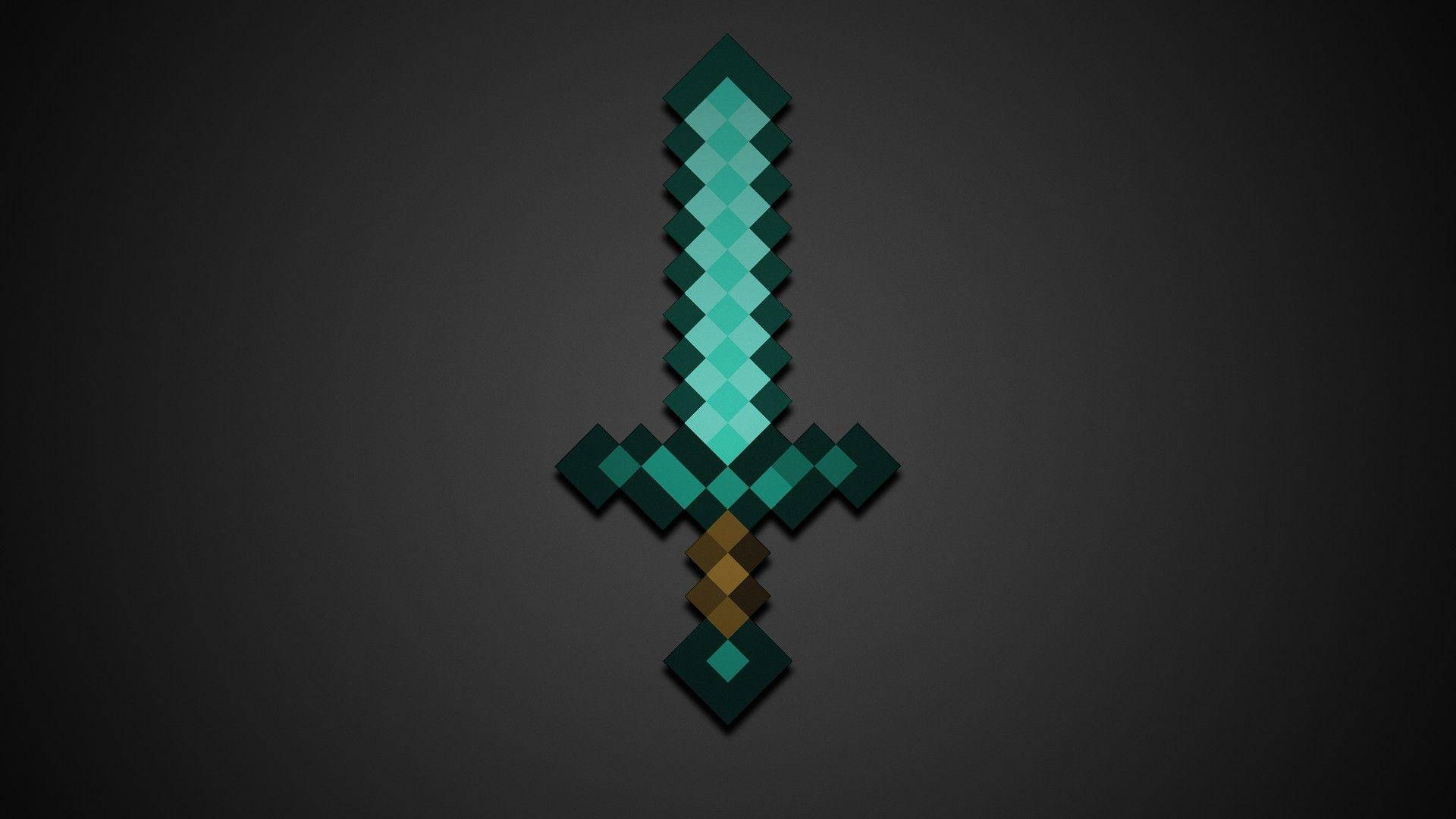 電玩遊戲 桌布 壁紙 — Minecraft 的像素化鑽石劍在深灰色背景上發光。
