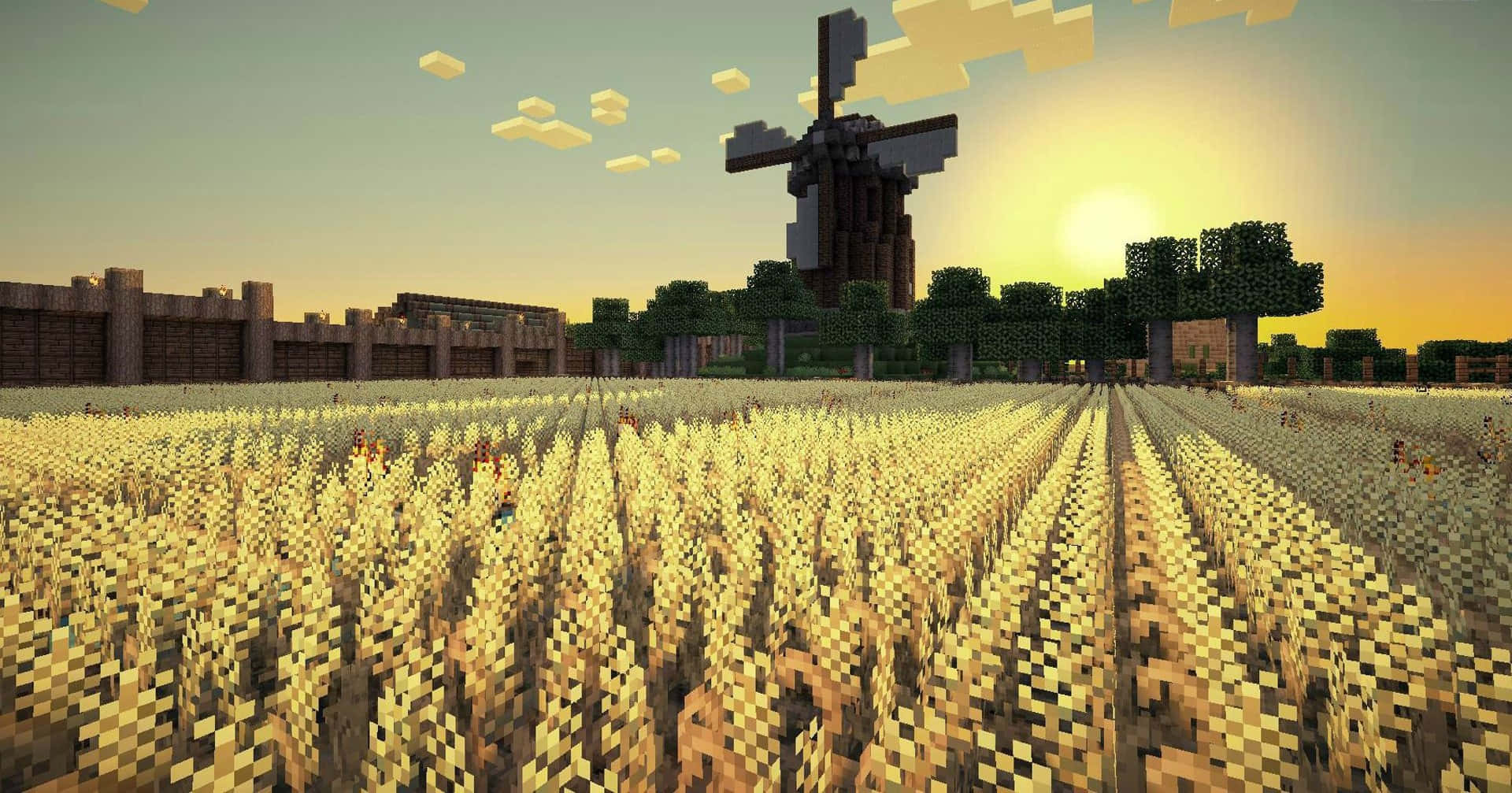 Minecraft場景截圖，配以風車