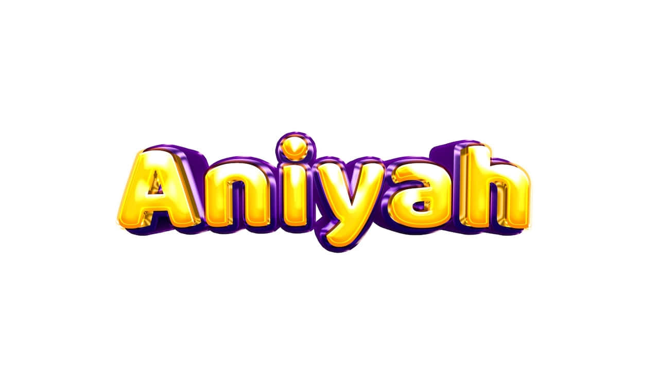  壁紙 — 名字 Aniyah 以粗體 3D 金色字體呈現，帶有紫色陰影，背景為純白色。