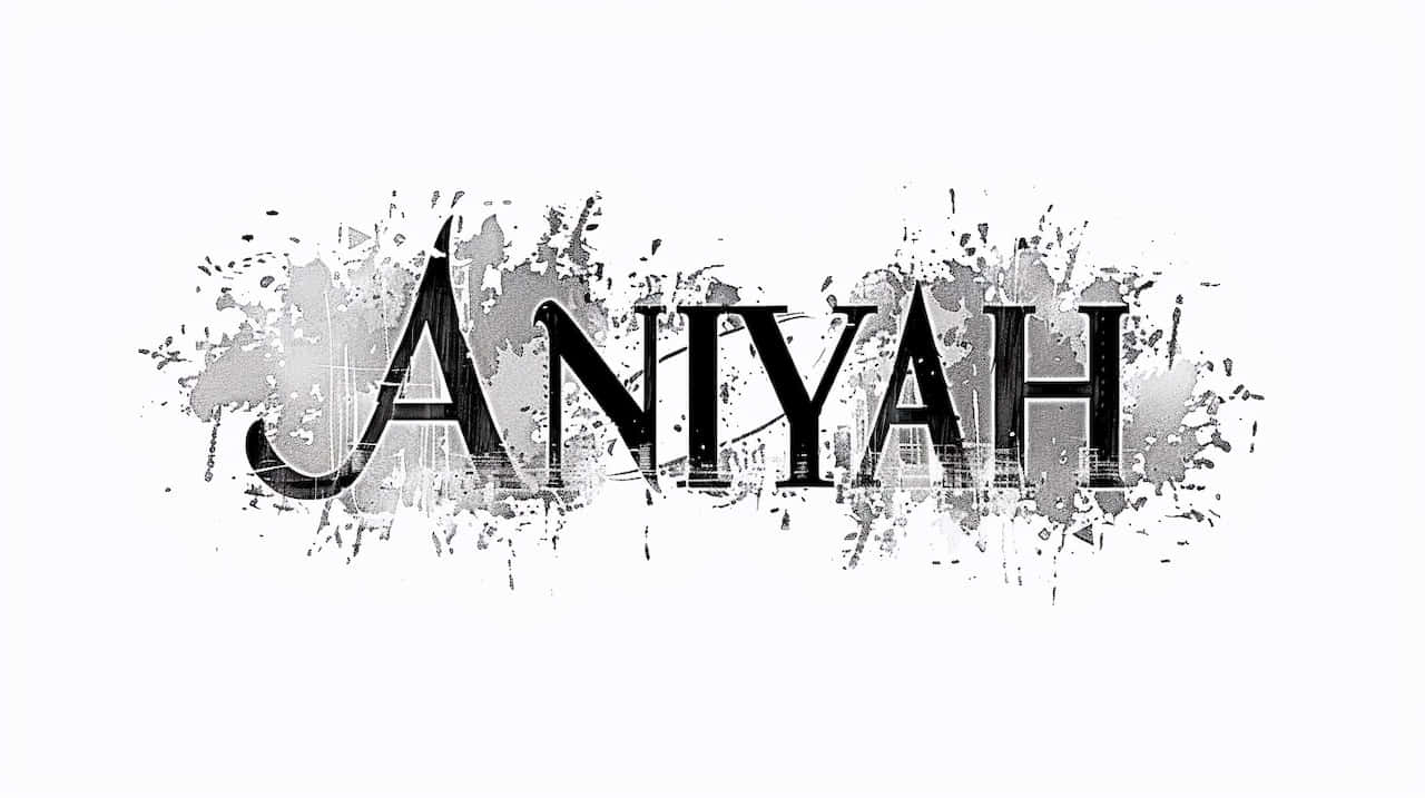  壁紙 — 名字 Aniyah 以粗體黑色字母呈現，帶有灰色潑濺效果，背景為純白色。