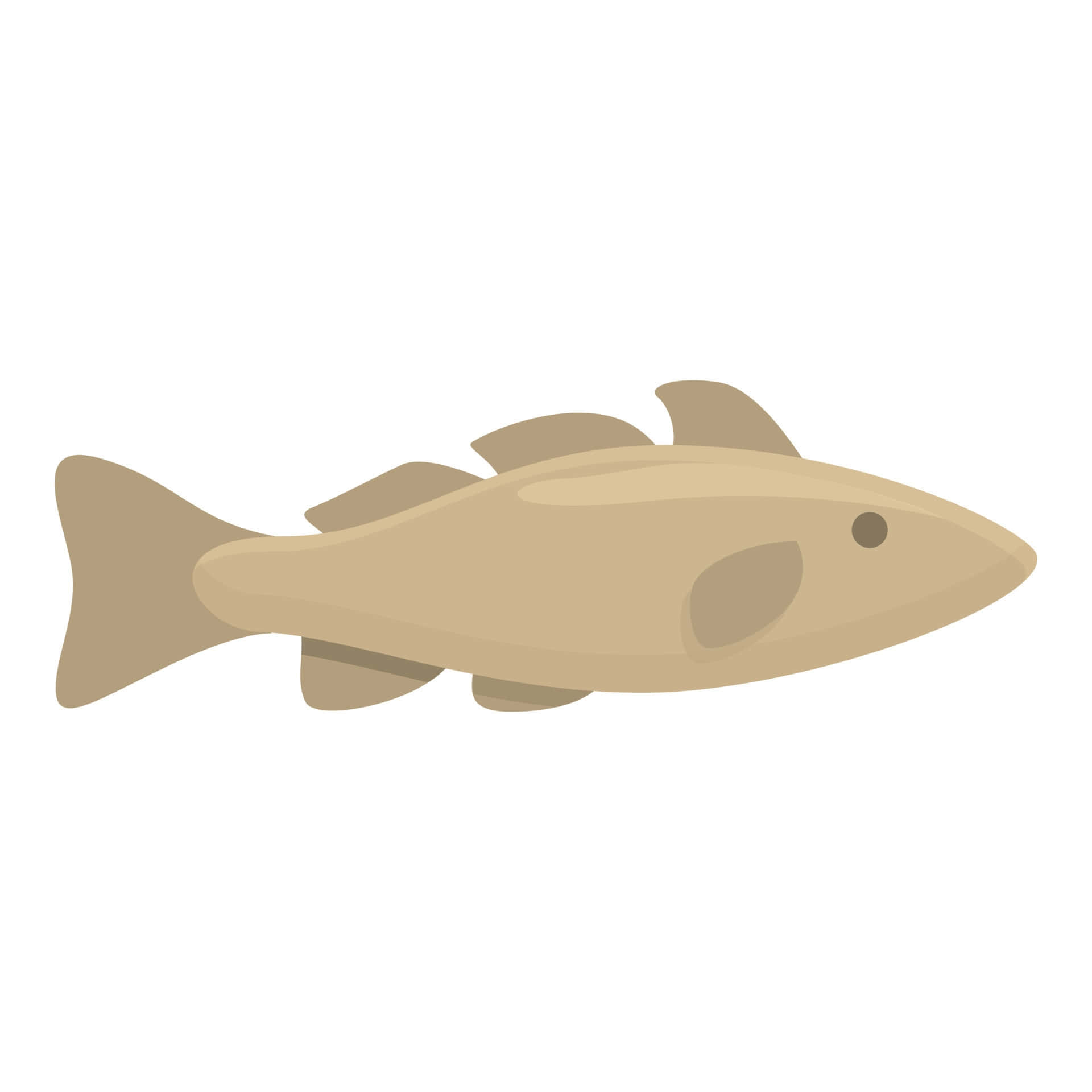  壁紙 — 極簡米色魚插圖，平滑曲線和簡單魚鰭，純白背景。