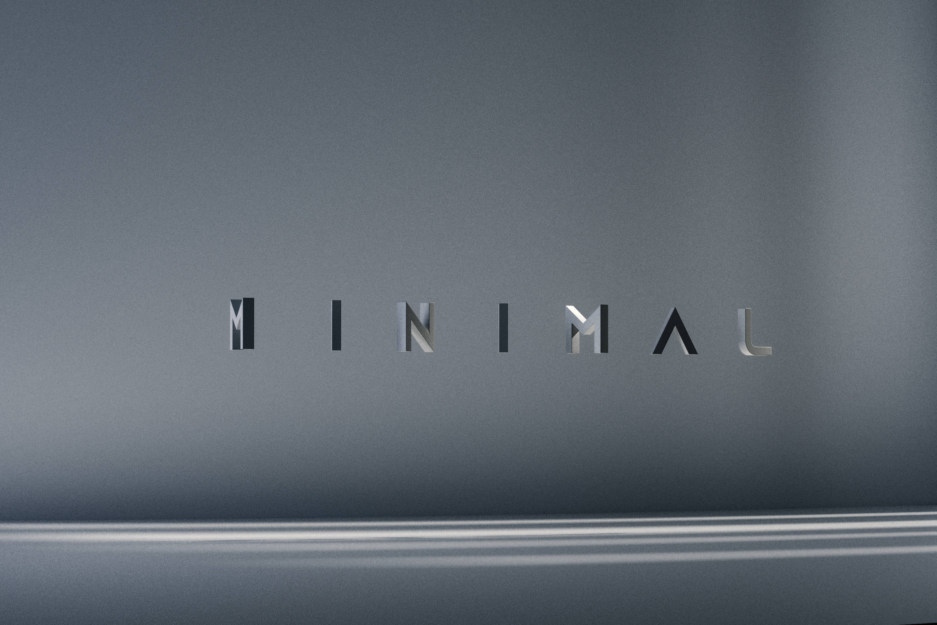 3d Full 桌布 壁紙 — 「minimal」一詞以時尚的金屬字體在平滑的灰色漸變背景上脫穎而出。