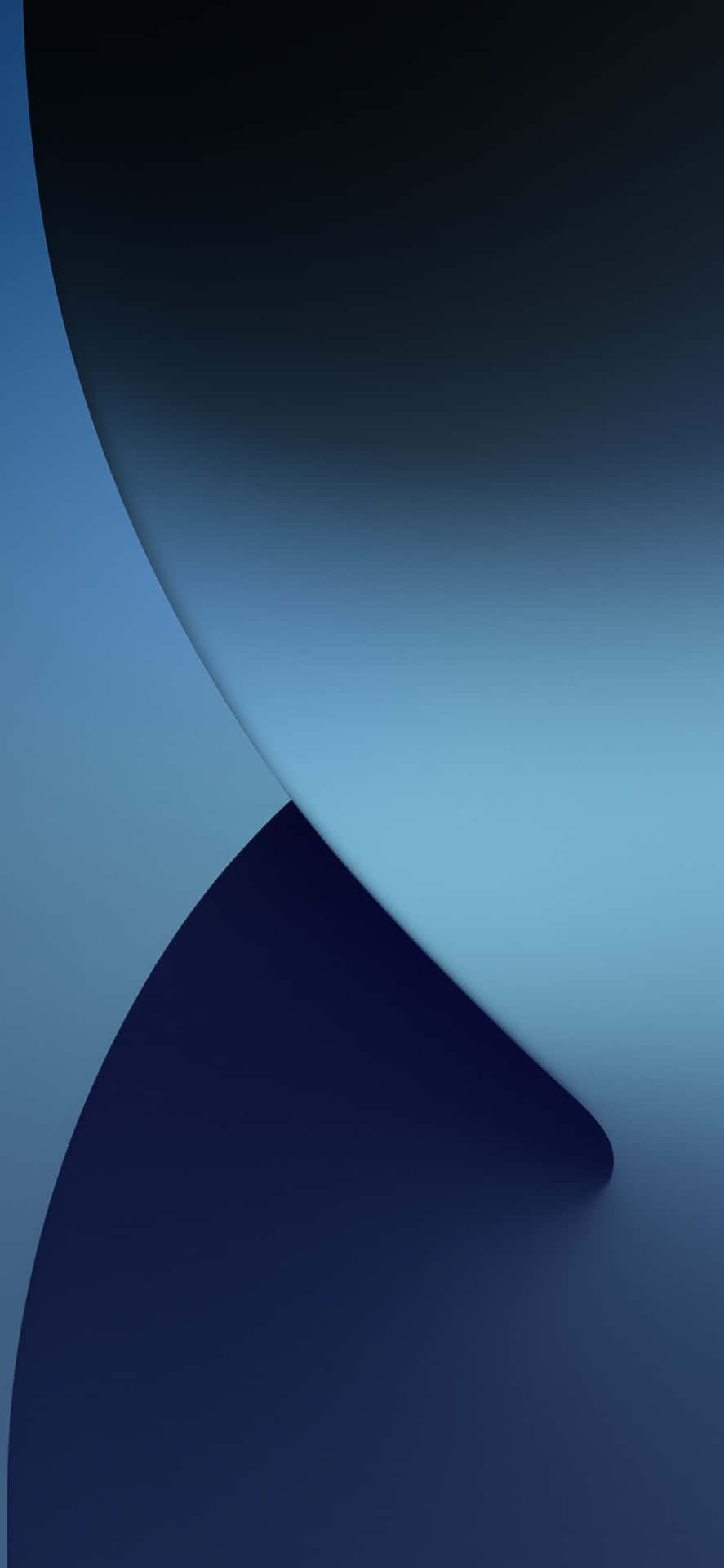  壁紙 — 一個極簡抽象構圖，以流動的藍色漸變和柔和曲線營造寧靜的數位背景。