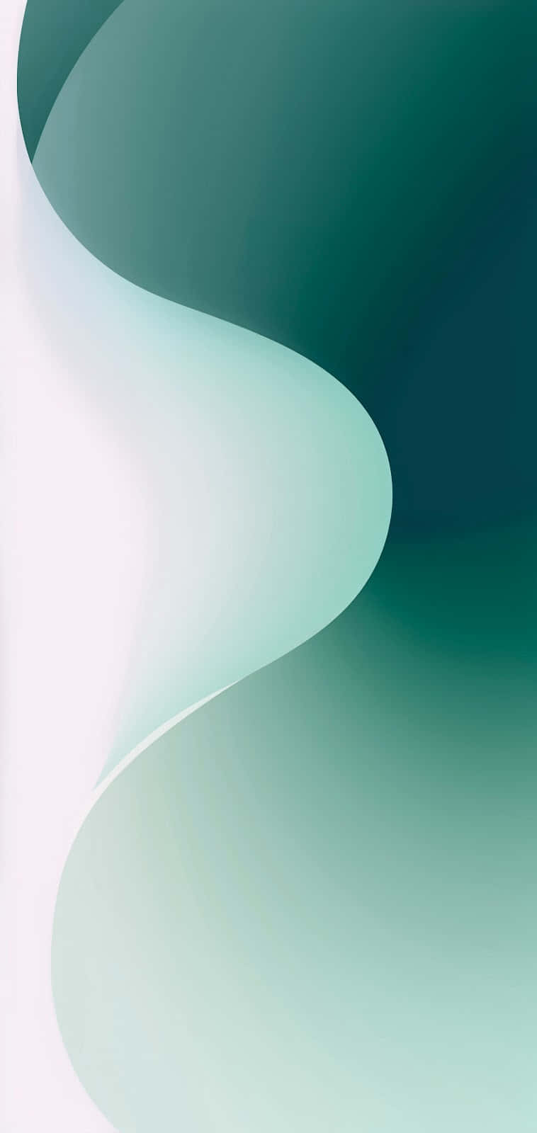  壁紙 — 極簡抽象桌布，帶有柔和白色和藍綠色漸層的流暢曲線。