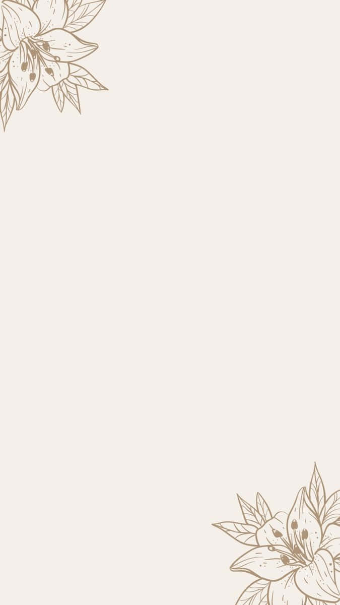 Minimalist Flower Aesthetic 桌布 壁紙 — 簡約米色壁紙，左上角和右下角飾有精緻線條繪製的百合花。