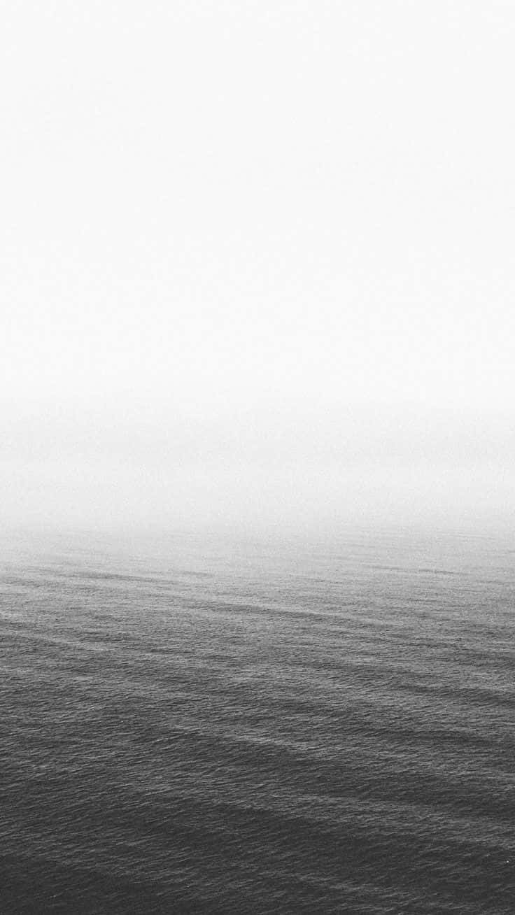 灰階的霧氣海洋地平線，朦朧天空下平靜的海浪。 — iPhone 13 Pro Max 壁紙