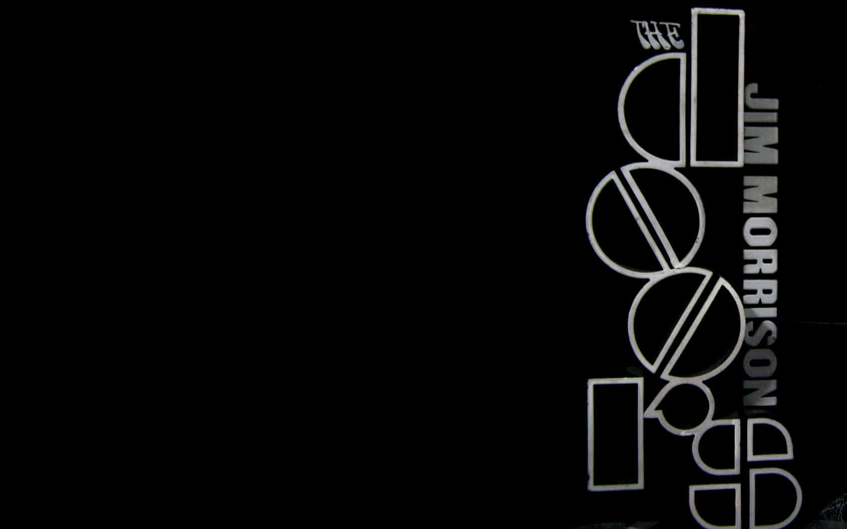  壁紙 — 極簡黑色背景，帶有白色幾何形狀和文字，右側垂直拼寫「THE DOORS JIM MORRISON」。