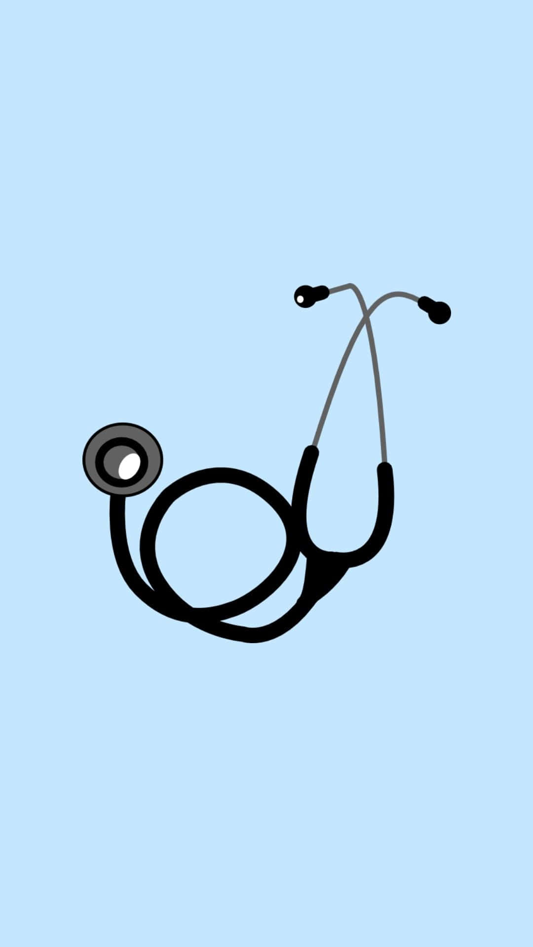 Medicina 桌布 壁紙 — 一個極簡風格的黑色聽診器圖示漂浮在柔和的淺藍色背景上。