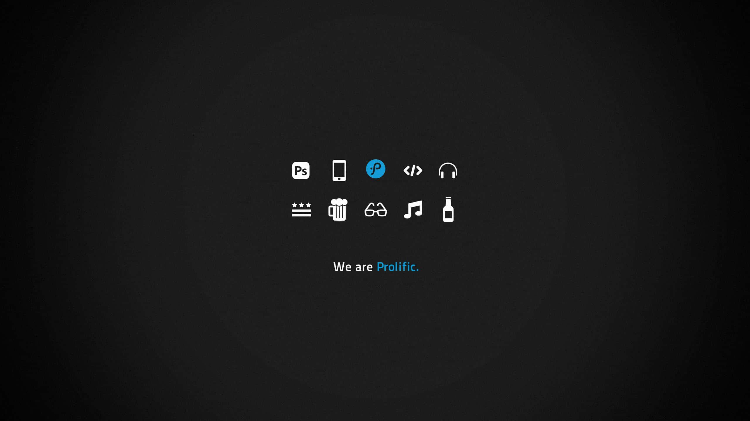 深色背景，帶有白色科技圖示及藍色文字 We are Prolific。 — Macbook Pro 壁紙
