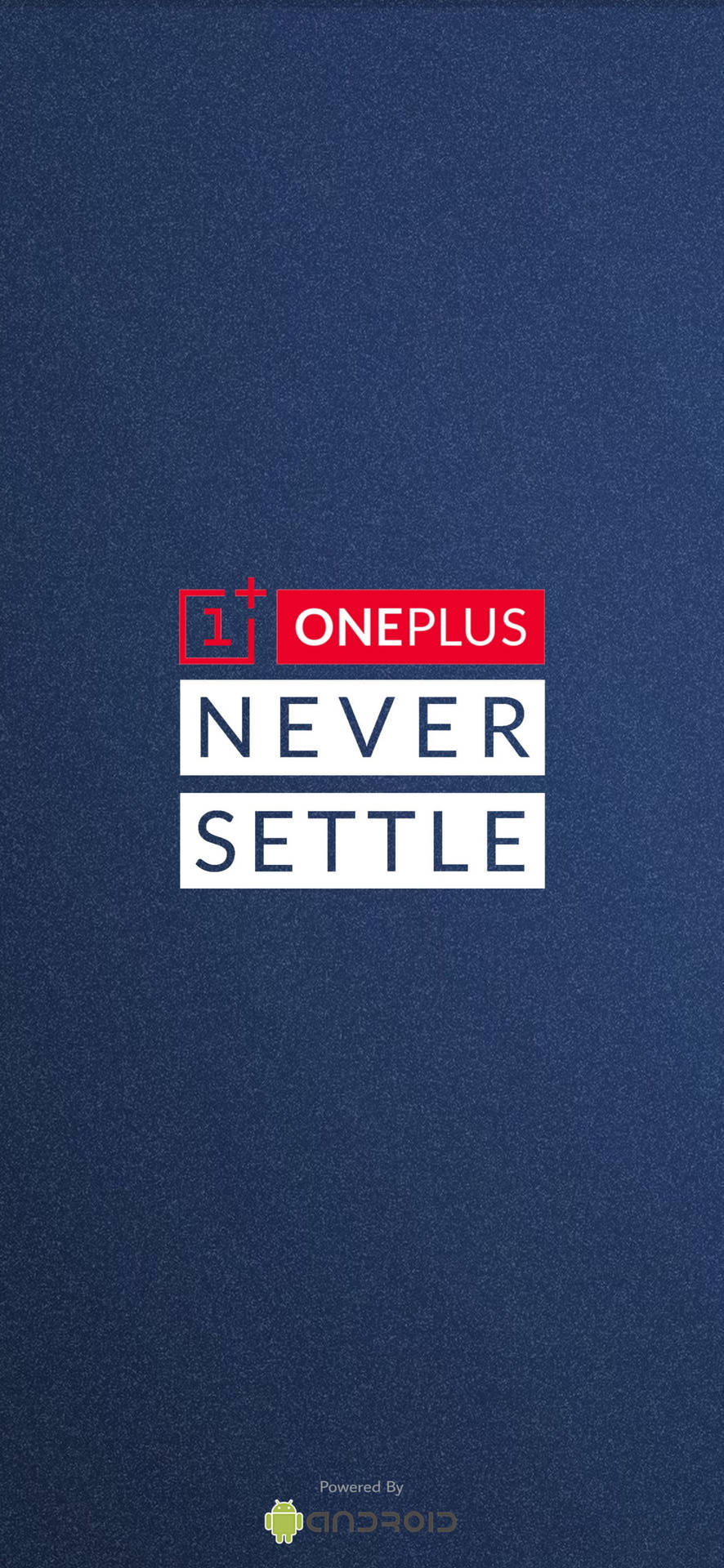 深藍色紋理背景上的OnePlus品牌標誌和「Never Settle」標語。 — 一加 壁紙