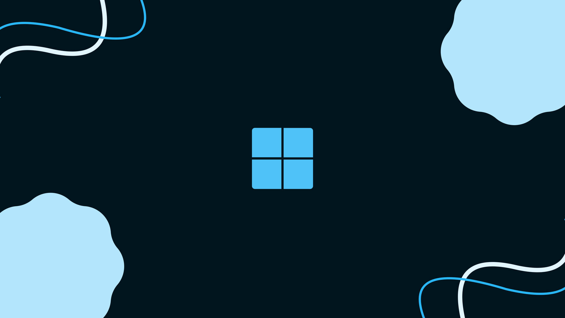 深色背景上帶有抽象藍色和白色形狀的Windows標誌。 — Windows 11 壁紙