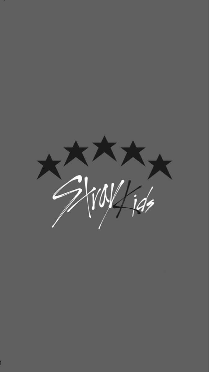  壁紙 — 極簡灰色桌布，上面有Stray Kids標誌，五顆黑色星星位於風格化白色文字上方。