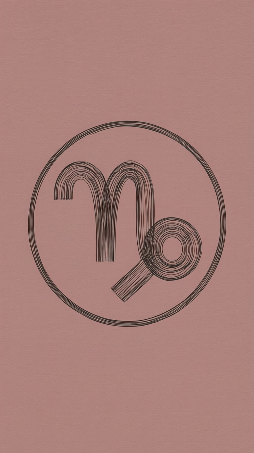 Scandi Minimal Capricorn 壁紙 — 在柔和粉紅色背景上，圓圈內以極簡線條藝術描繪摩羯座星座。