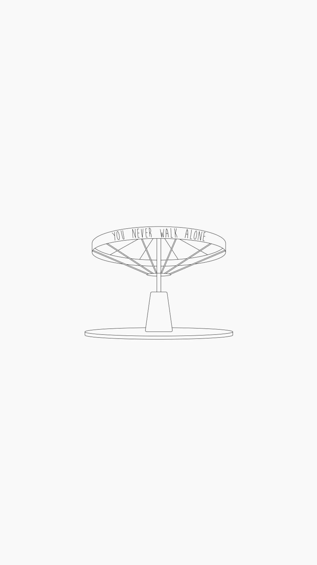 一幅刻有 you never walk alone 字句的旋轉木馬極簡線條畫。 — Bts 壁紙