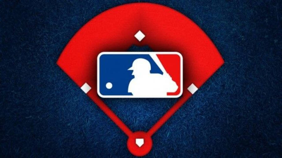 運動 桌布 壁紙 — MLB 標誌置於紅色棒球菱形中央，背景為帶紋理的深藍色。