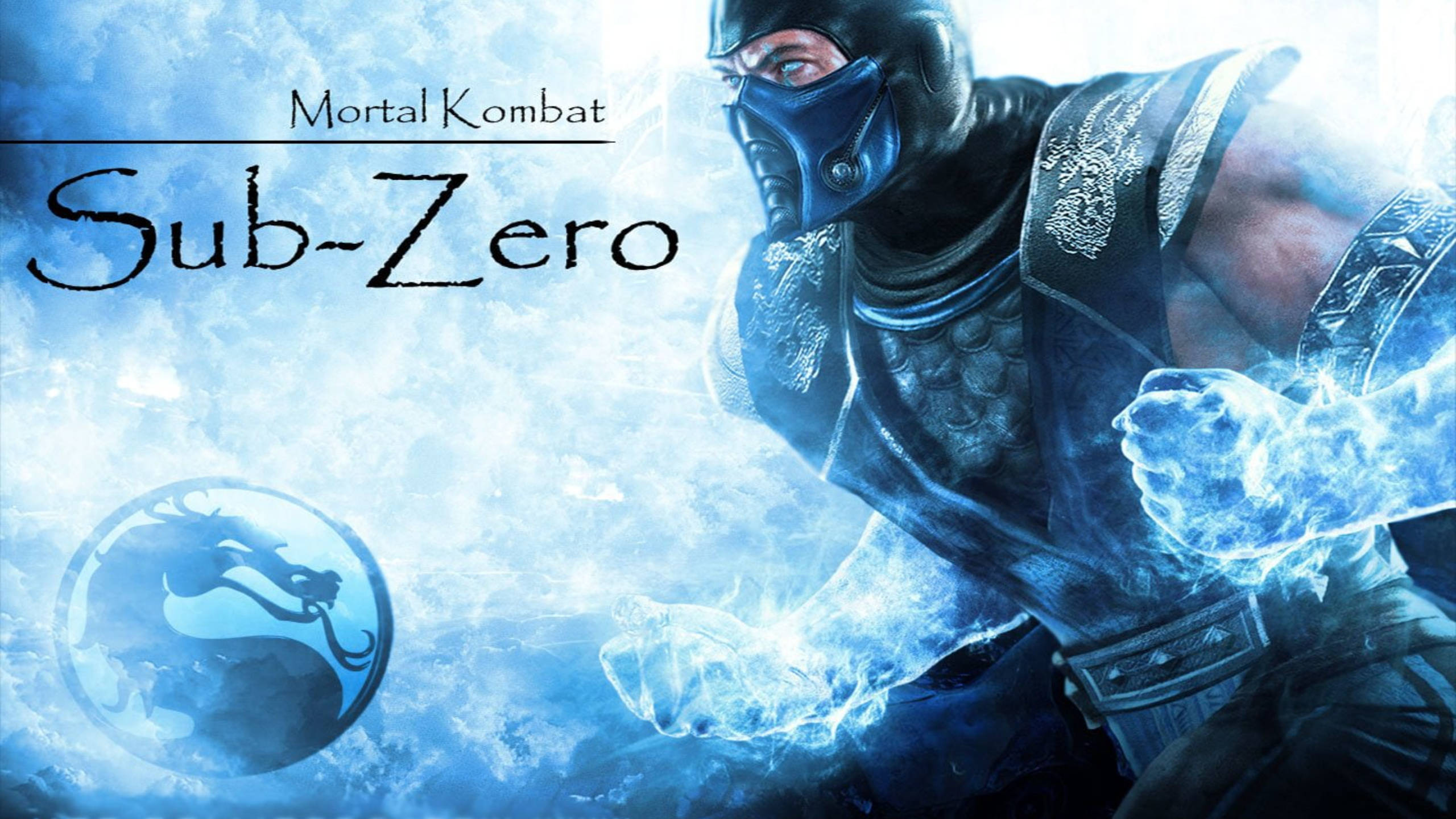 Sub-zero 桌布 壁紙 — Mortal Kombat 的 Sub-Zero 身穿冰藍色盔甲，在旋轉的冰霜背景下釋放寒冰能量。