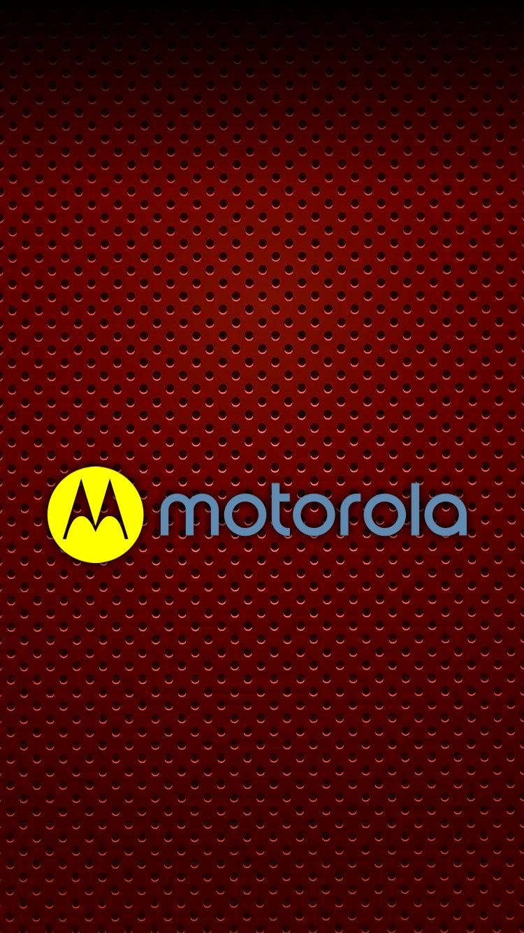摩托羅拉 桌布 壁紙 — Motorola 標誌以黃色和藍色居中在帶有紋理的深紅色穿孔背景上。