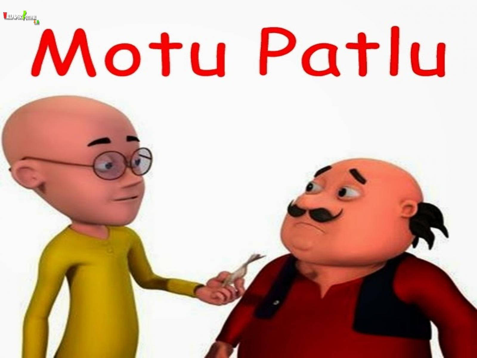 Motu 桌布 壁紙 — Motu Patlu 卡通角色以3D渲染風格呈現，Motu 向 Patlu 遞上一個小物件，背景為純白色。