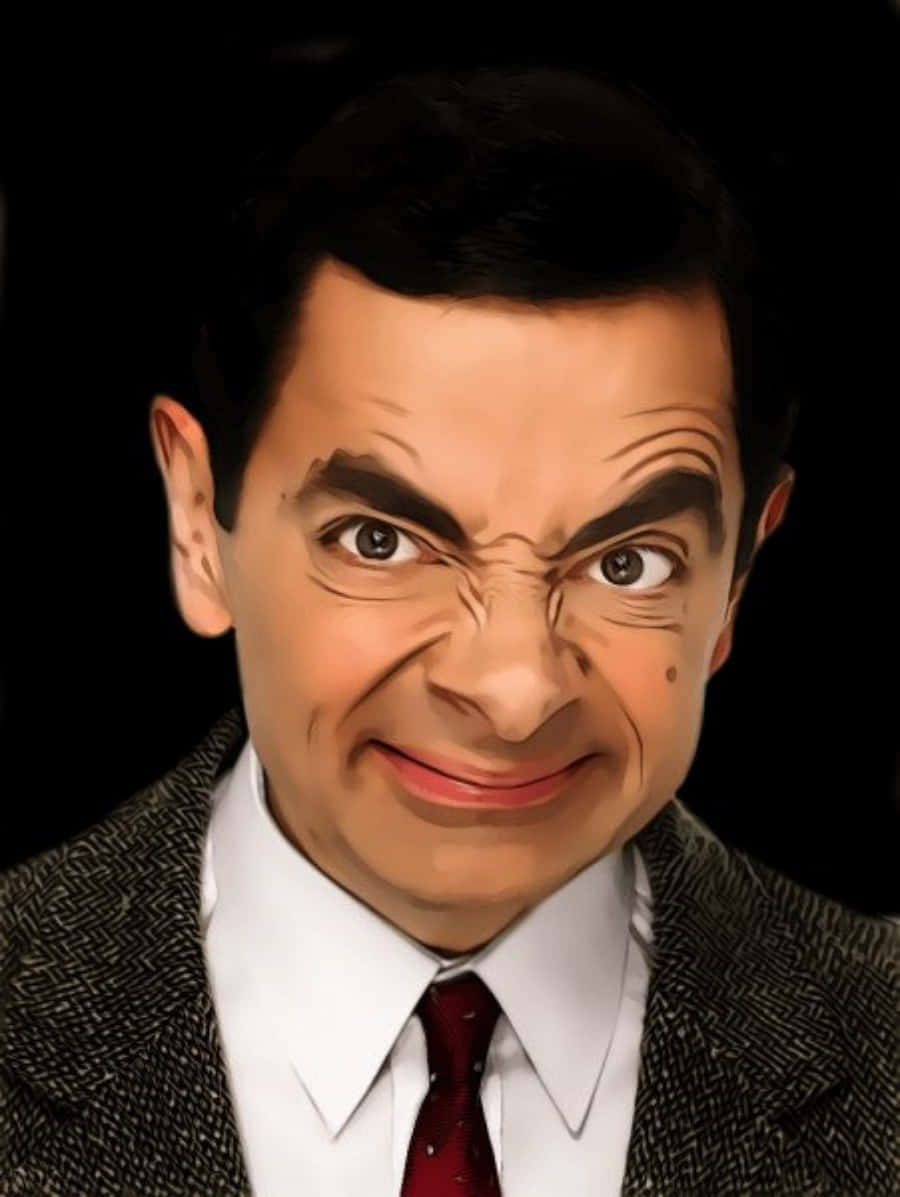 搞笑臉 桌布 壁紙 — Mr Bean 誇張的頑皮笑容和皺眉，背景為黑色。