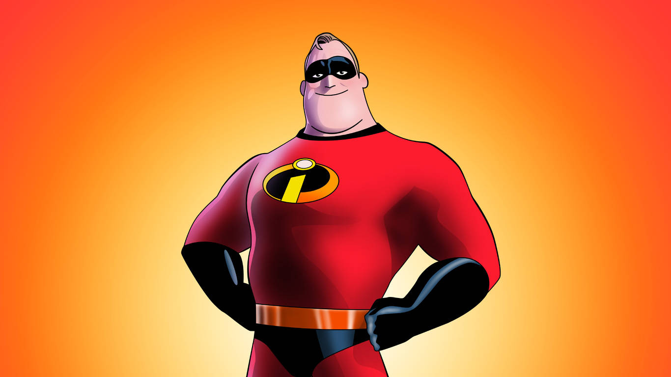 Incredible 桌布 壁紙 — Mr Incredible 自信地穿著紅色超級英雄套裝，站在充滿活力的橙色漸變背景前。