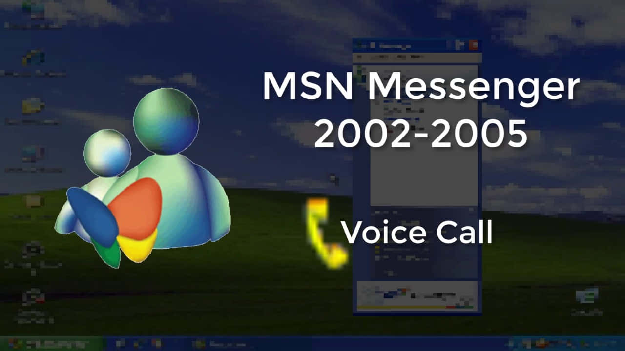 科技動圖 桌布 壁紙 — MSN Messenger 2002-2005 語音通話介面，帶有標誌性的彩色頭像和聊天視窗，顯示在桌面背景上。