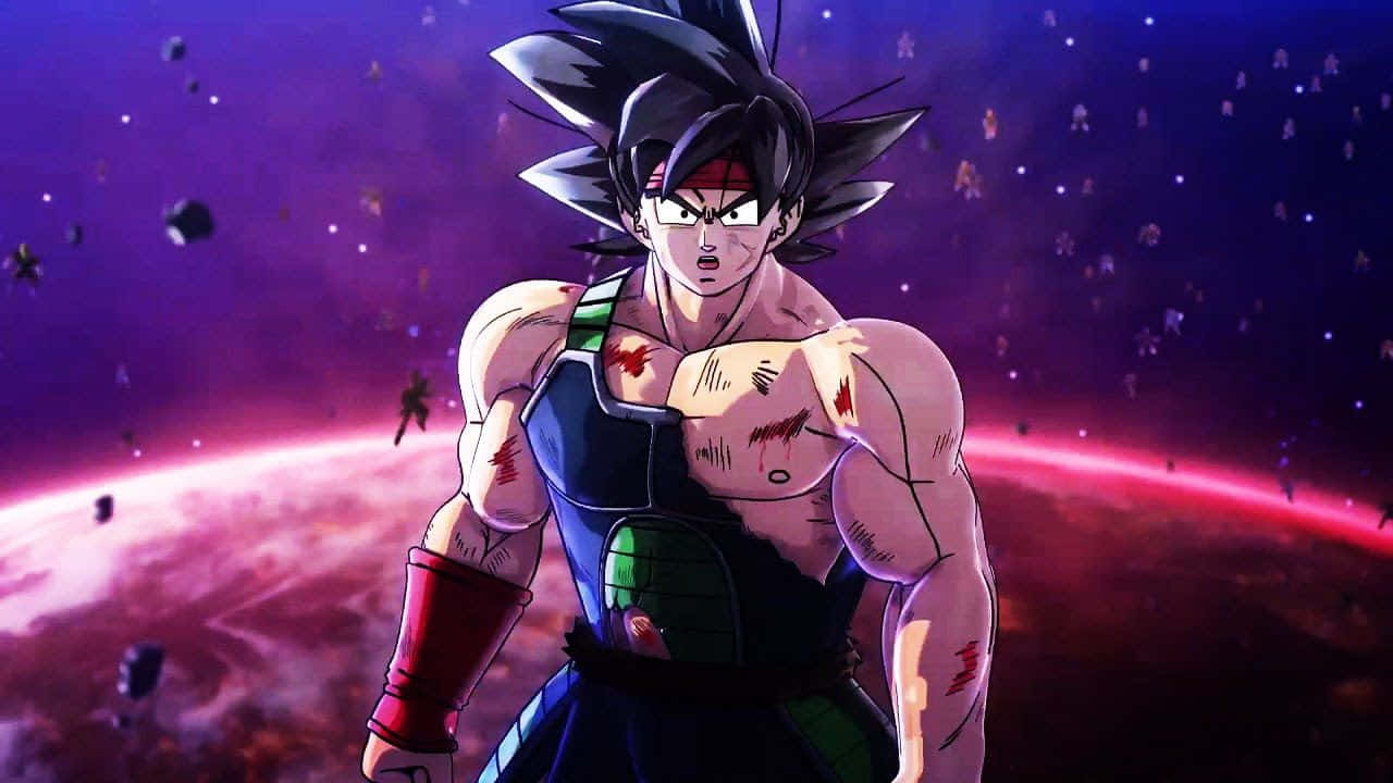 帶有戰鬥疤痕的動漫戰士站在太空中，面前是一顆發光的行星。 — Ps4 壁紙