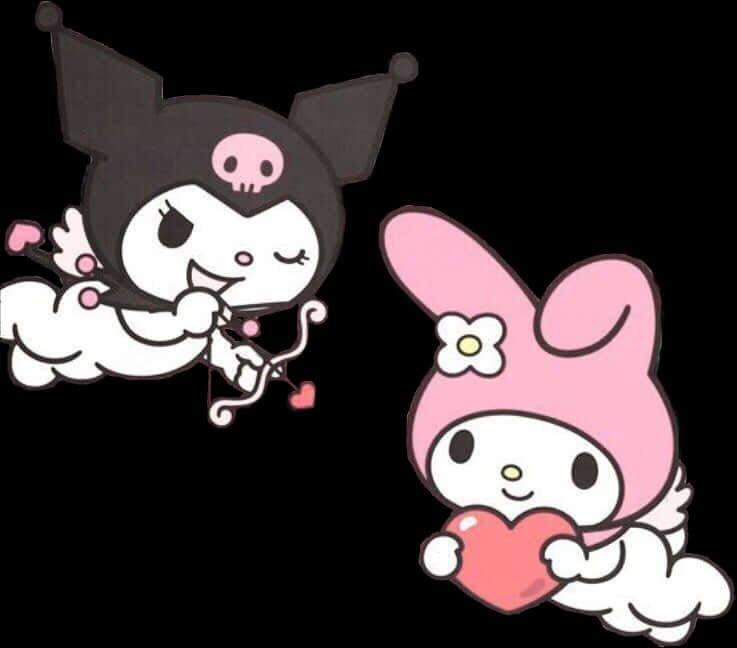 My Melody 與 Kuromi 持心形圖標 壁紙
