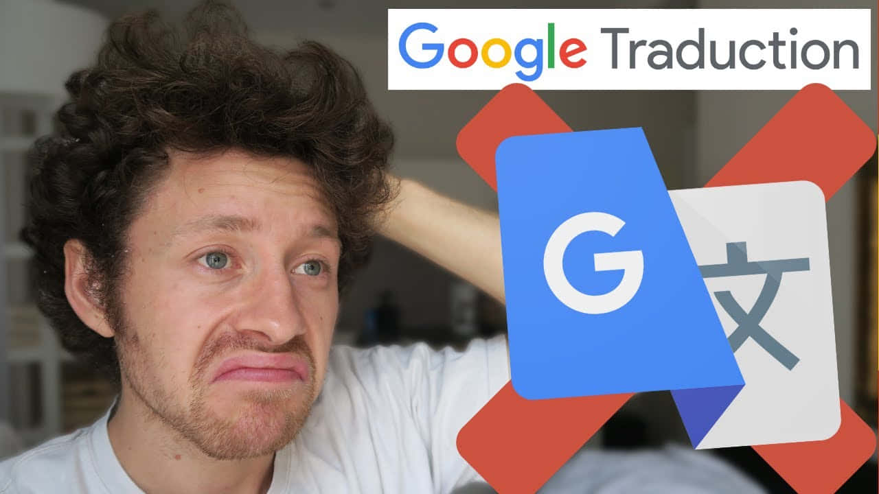 男人看起來很沮喪，身後Google Translate標誌被劃掉。 — Google 壁紙