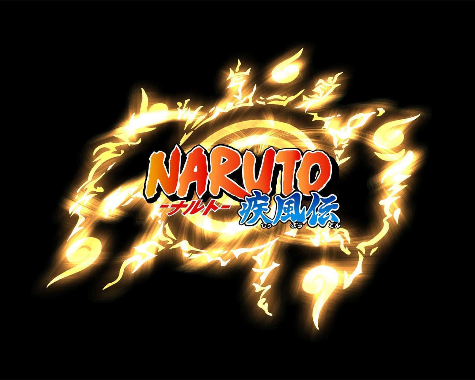 Naruto Black 桌布 壁紙 — Naruto標誌在黑色背景上爆發出熾熱的金色查克拉，散發著強烈的能量光芒。