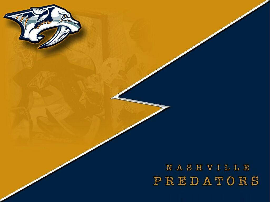 Predators 桌布 壁紙 — Nashville Predators 標誌以白色、藍色和金色呈現，背景為黃色和海軍藍色分割，並附有球隊名稱文字。
