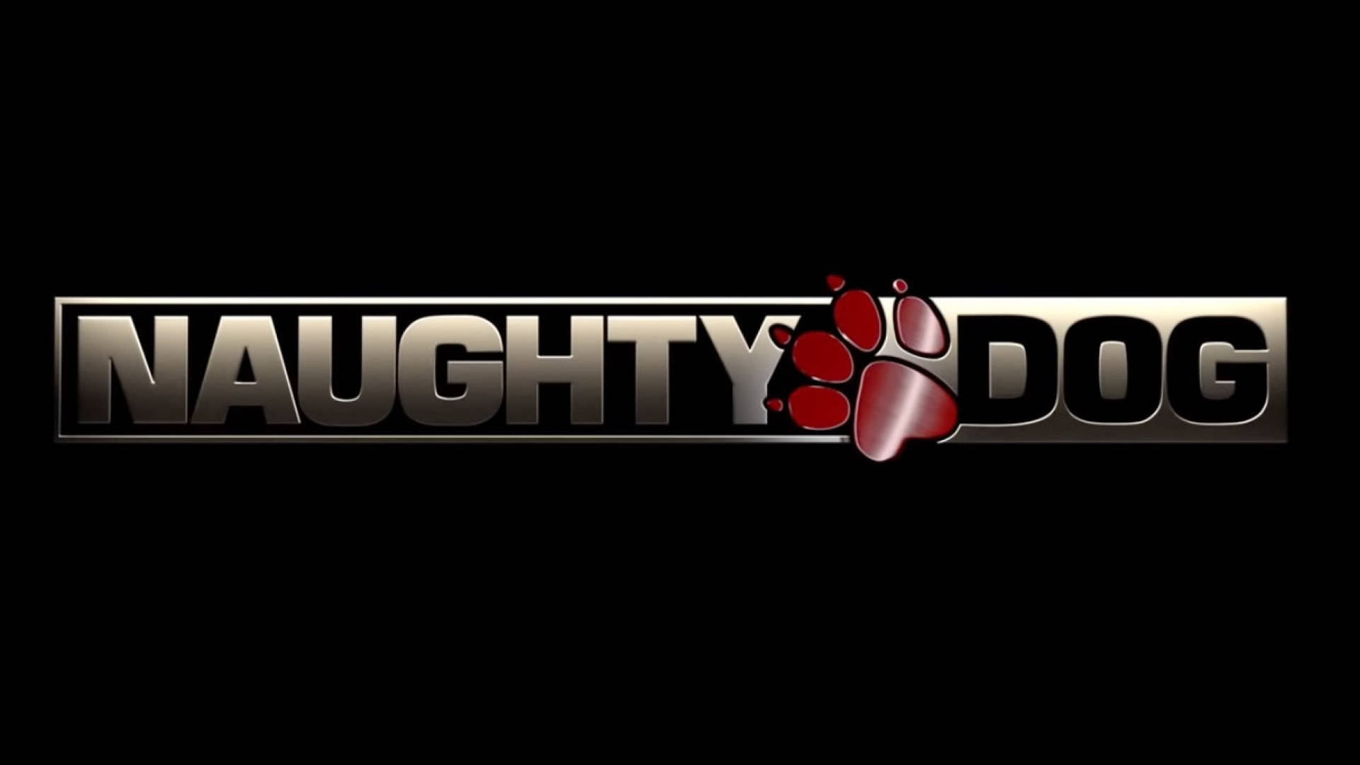 PlayStation 桌布 壁紙 — Naughty Dog 的閃亮金屬標誌，黑色背景上有紅色爪印。
