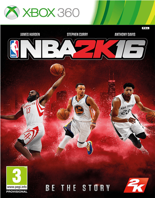 史蒂芬·柯瑞 桌布 壁紙 — NBA 2K16遊戲封面上，三名NBA球員以動態姿勢站在紅色煙霧背景前。